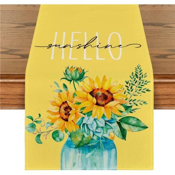 Farmhouse Table Runner Sunflower Decor Spring Summer Cottage Decorative Cloth - Picture 1 of 8